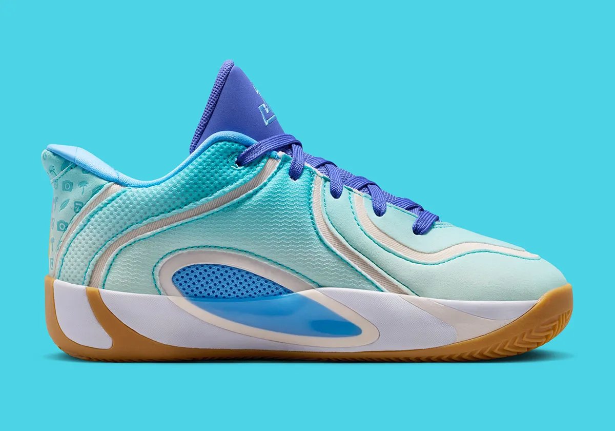 Jordan Tatum 4 in light summer colorway with mesh upper and minimal design accents - detail view 3