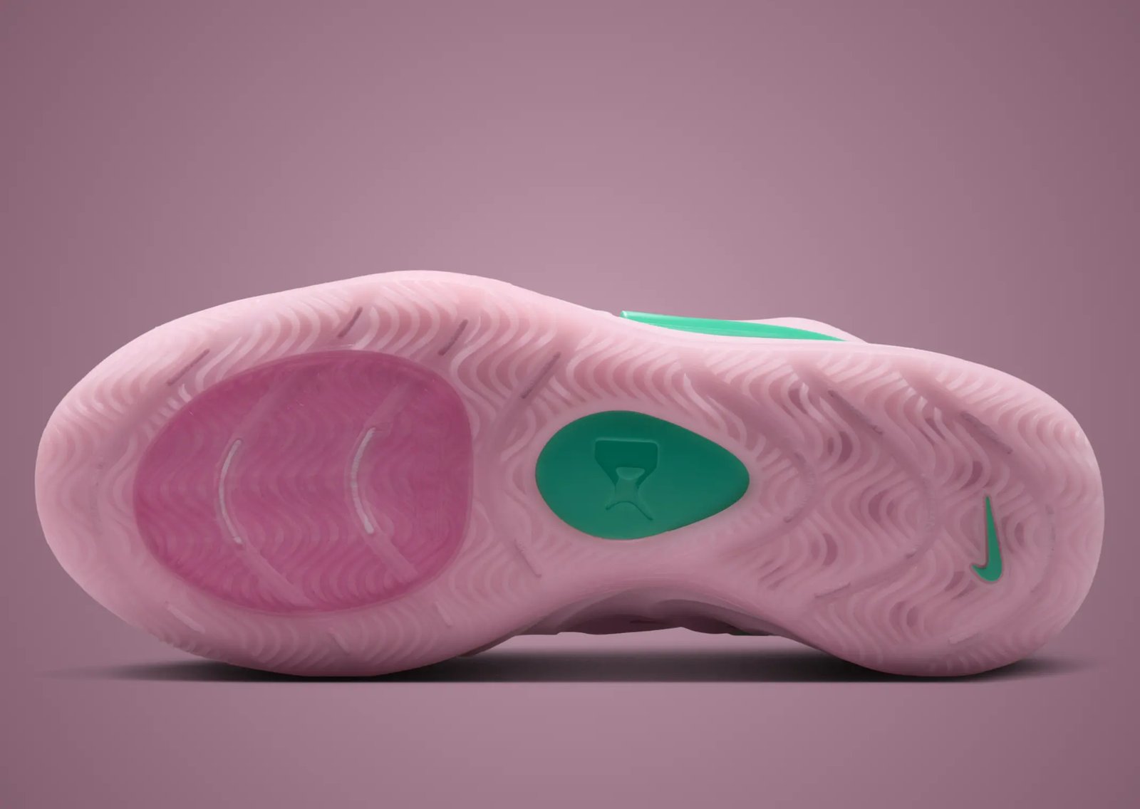 Nike A'Two Pinkies Up in pink and green Alpha Kappa Alpha colors, shown from side angle with embroidered toebox border and green Swoosh detail - detail view 4