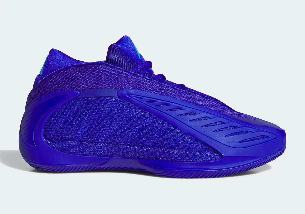 adidas Anthony Edwards 2 'Lucid Blue' colorway featuring saturated blue upper with baby blue tongue and reflective toe detail - detail view 2