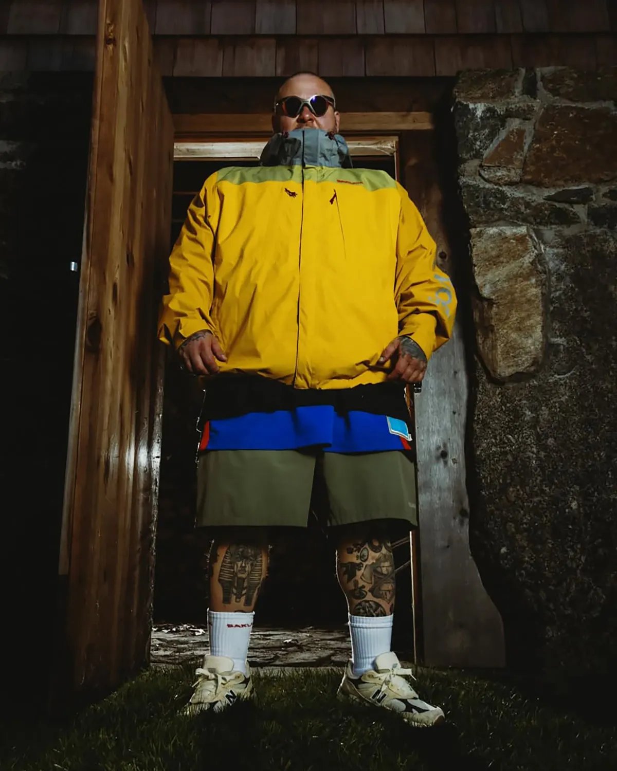 Action Bronson x New Balance 1890 Planet Frog colorway featuring olive, pink, and royal blue accents on beige mesh and grey suede - detail view 1