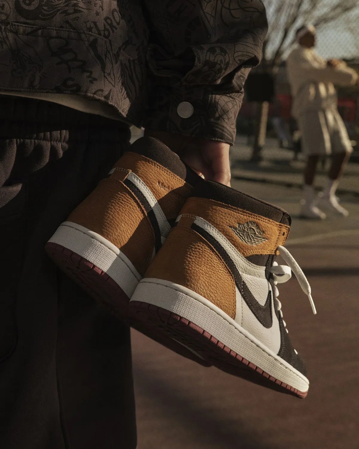 Air Jordan 1 High OG 'Love Letter' in brown and black leather with debossed 'Much Love and Respect' collar detail, releasing July 2, 2026 - detail view 3