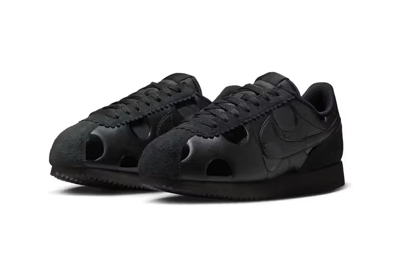 Nike Cortez Triple Black Polka Dot featuring all-black construction with embossed polka dot texture pattern throughout upper and heel - detail view 3