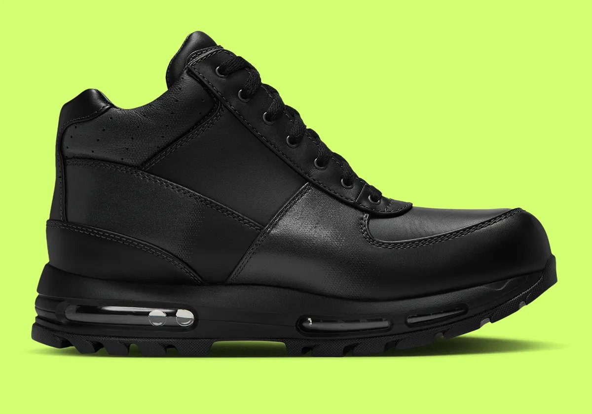 Nike Air Max Goadome in Black/Volt colorway with distressed Swoosh and neon green outsole accent - detail view 2