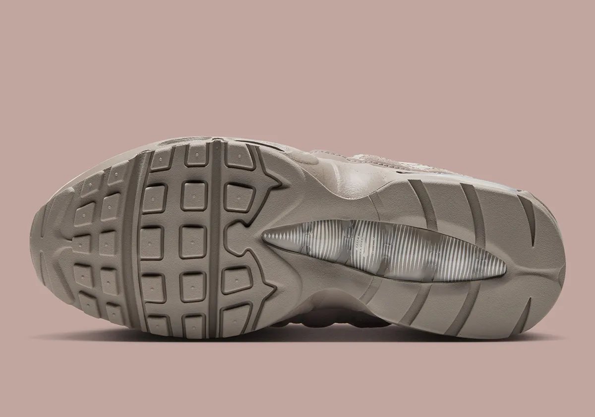 Nike Air Max 95 Enigma Stone women's sneaker featuring debossed croc leather side panels and hairy suede overlays - detail view 2
