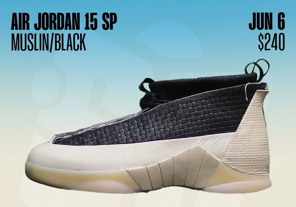 Air Jordan June 2026 release lineup featuring Air Jordan 1 Low Pine Green, Air Jordan 15 RE Black Muslin, and Air Jordan 3 Bin 23 Burgundy Crush - detail view 1