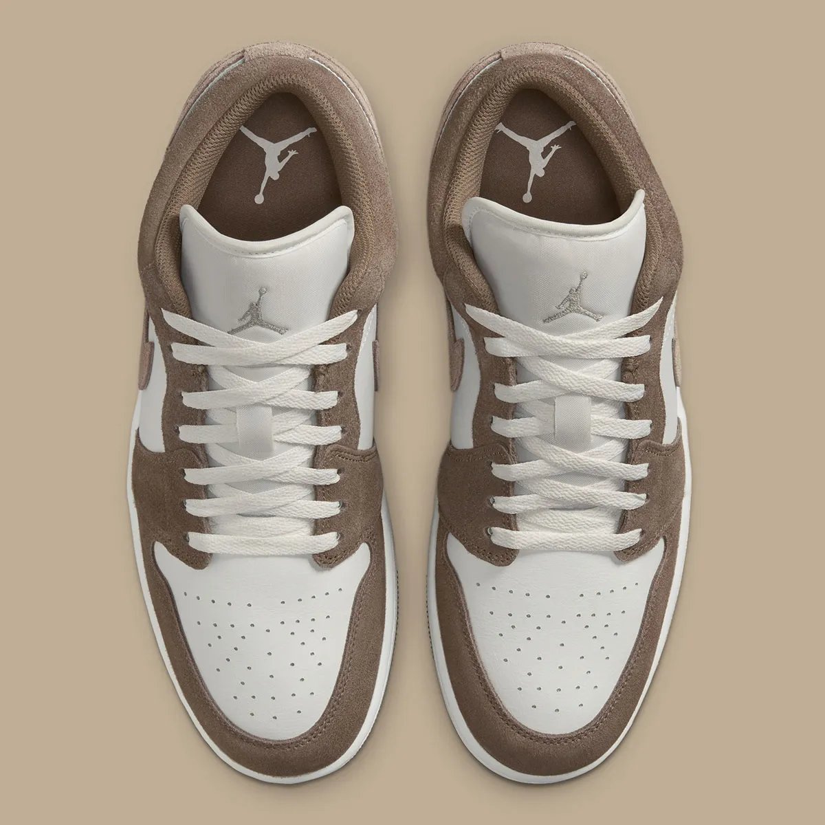 Nike Air Jordan 1 Low in Olive Grey suede, showing detailed quarter panel and toe box construction - detail view 4