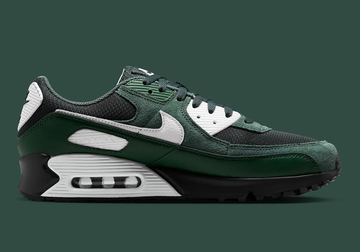 Nike Air Max 90 in Black Spruce and Vintage Green colorway inspired by Michigan State athletics - detail view 3