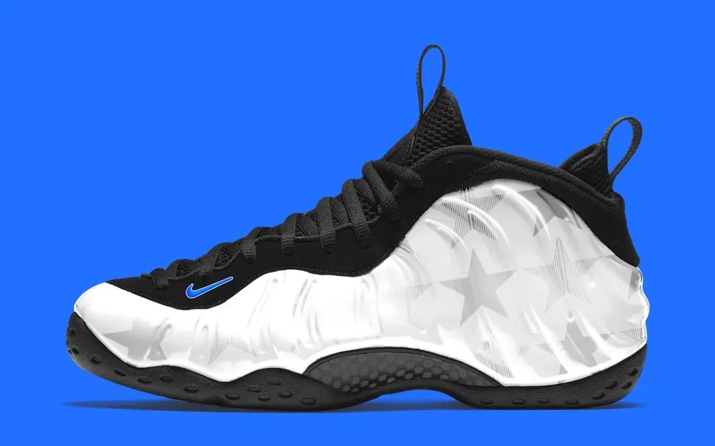 Nike Foamposite One 30th anniversary edition in Penny Hardaway colorway, featuring the signature molded foam upper and integrated eyelet system