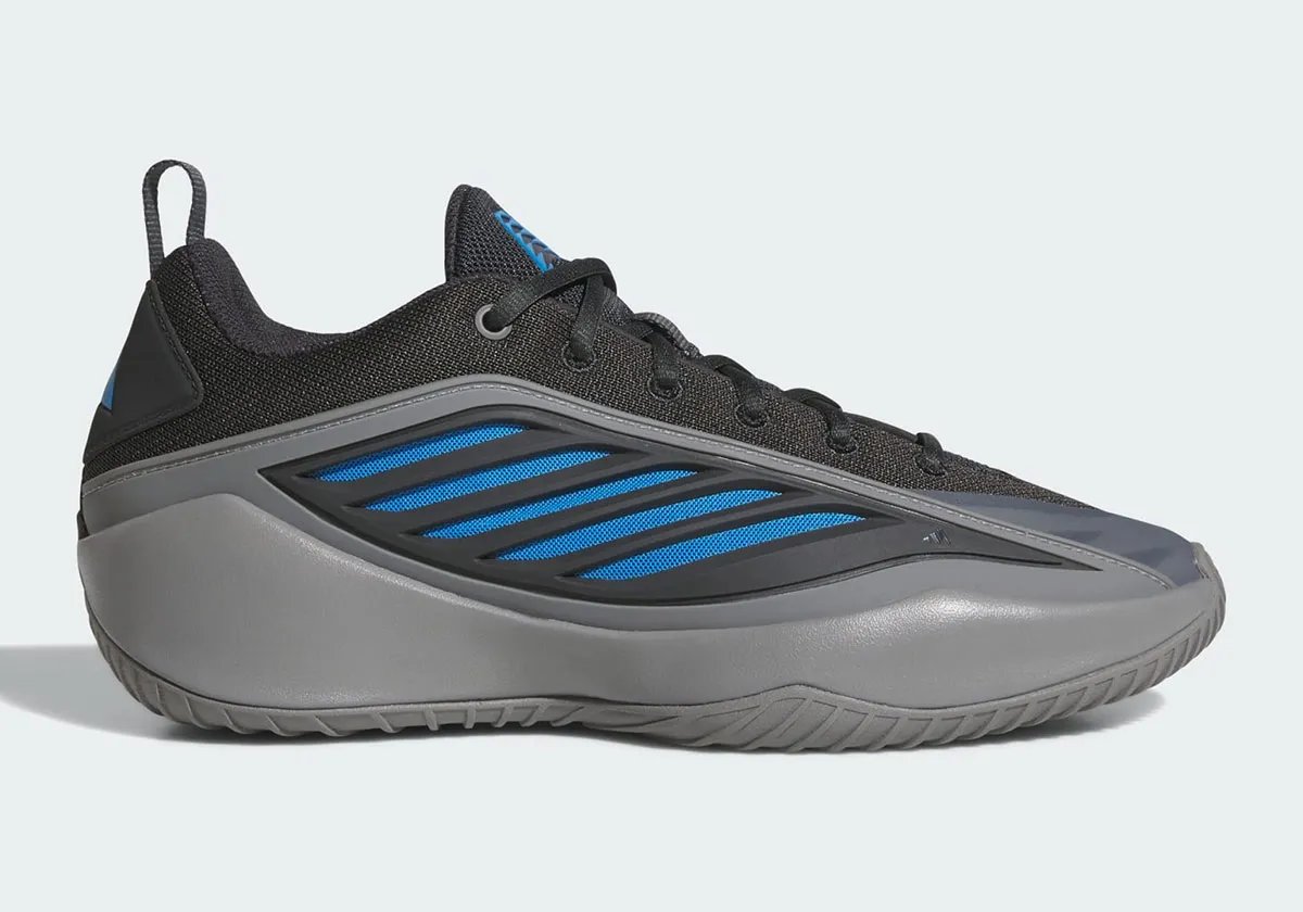 adidas Believe That 1 in Carbon Grey colorway with cerulean accents, Anthony Edwards signature basketball shoe - detail view 1
