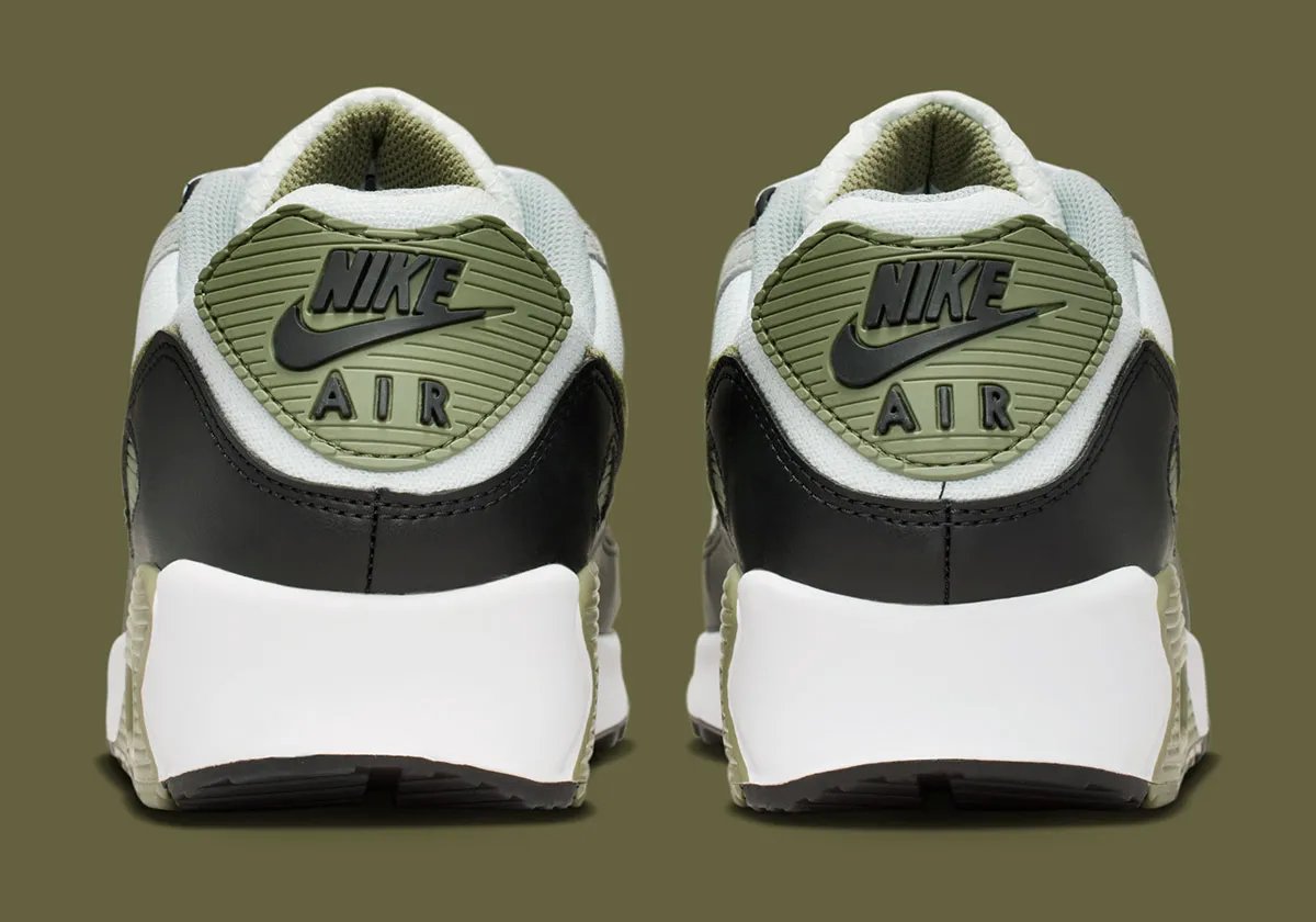 Nike Air Max 90 in Silver Sage colorway, showing OG color blocking on mesh and synthetic upper - detail view 5