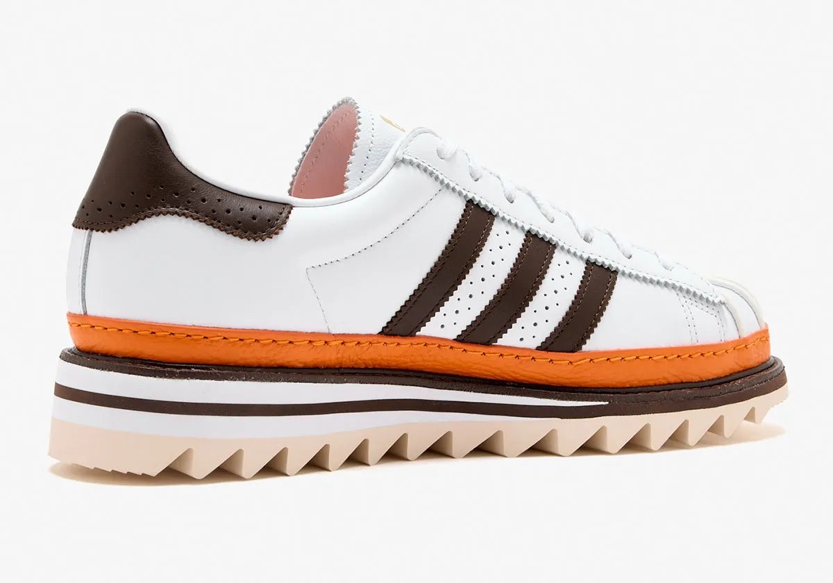 CLOT x adidas Superstar in Coffee colorway showing tonal earth-toned design - detail view 1