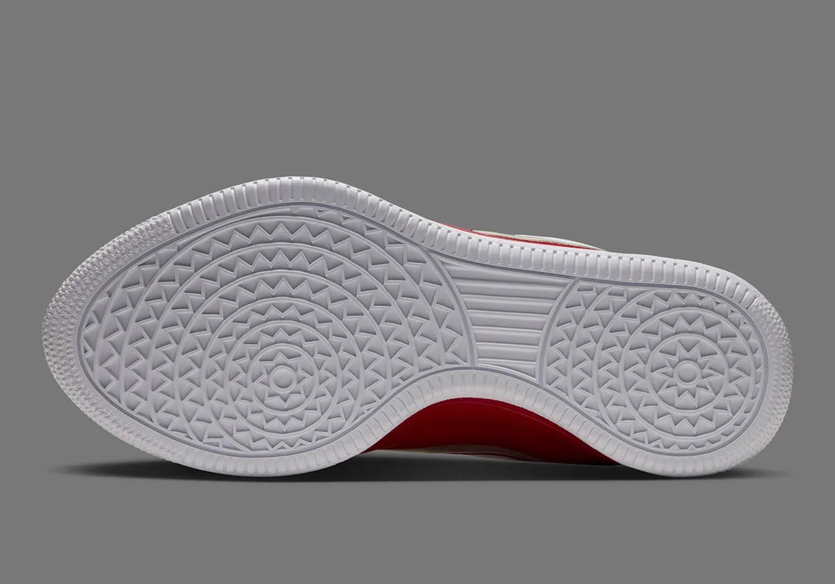 Nike Book 2 Team Bank in University Red, featuring fiery mudguard and mesh backing with silver Swoosh in homage to Tinker Hatfield's Air Max 1 design - detail view 5