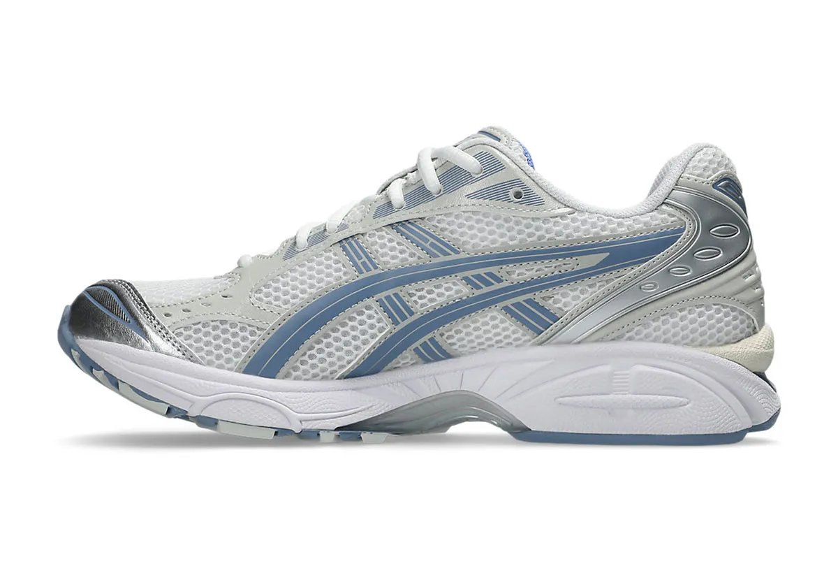 ASICS GEL-Kayano 14 in Light Navy colorway, showing split tongue construction and lateral gel unit - detail view 3