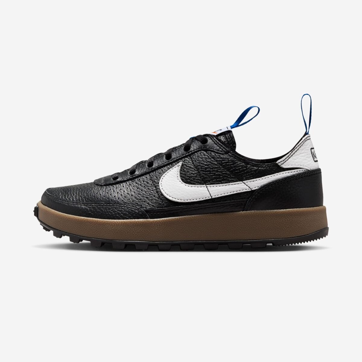 Tom Sachs x NikeCraft General Purpose Shoe "Demerits" in Black, White, Team Royal, Team Orange, and Gum Dark Brown colorway with full leather upper - detail view 2