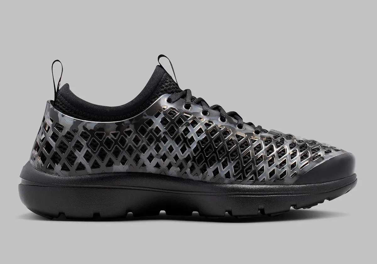 Nike Air Rejuven8 Camo Pack in Black/White and Barkroot Brown colorways with semi-opaque material and diamond camo pattern - detail view 4