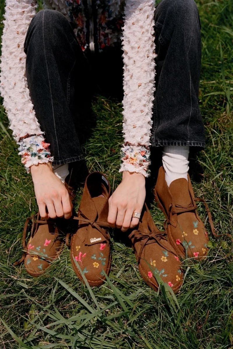 MASU x Clarks Originals Desert Boot with hand-painted floral detailing on canvas upper and natural crepe rubber sole - detail view 3