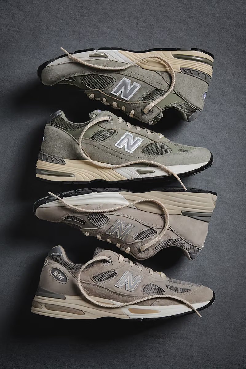 Kith x New Balance 991v1 and 991v2 Made in UK collaboration in Vetiver and Moonrock colorways - detail view 3