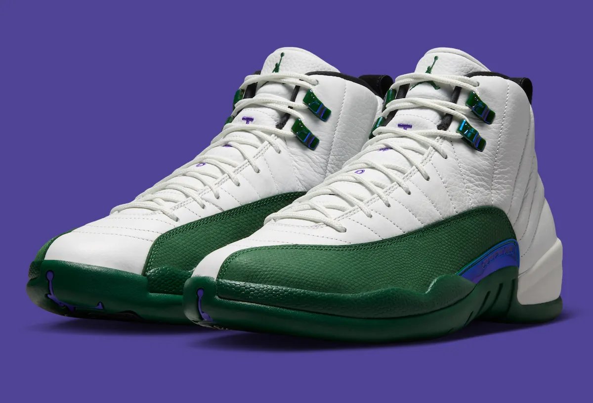Air Jordan 12 Bucks 'Idols Become Rivals' in Summit White, Gorge Green, and Fierce Purple, inspired by Ray Allen's Milwaukee Bucks player exclusive - detail view 2