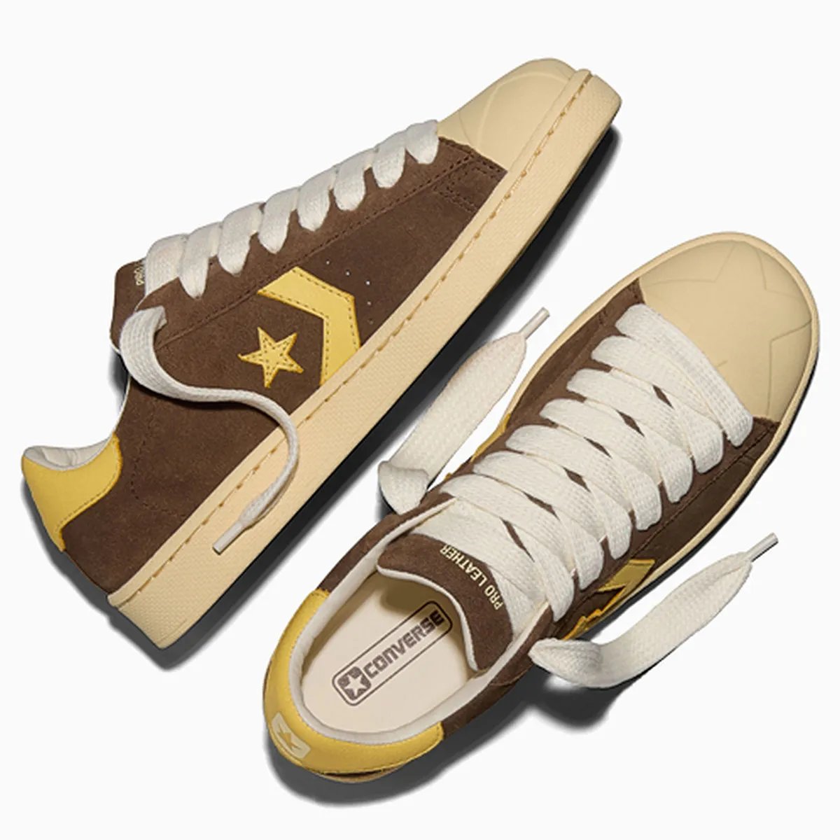 Converse x Tyler, The Creator 1908 Pro Leather in Black/Pristine, Bison/Dusty Citron, and White/Red colorways with suede construction and molded toe details - detail view 5