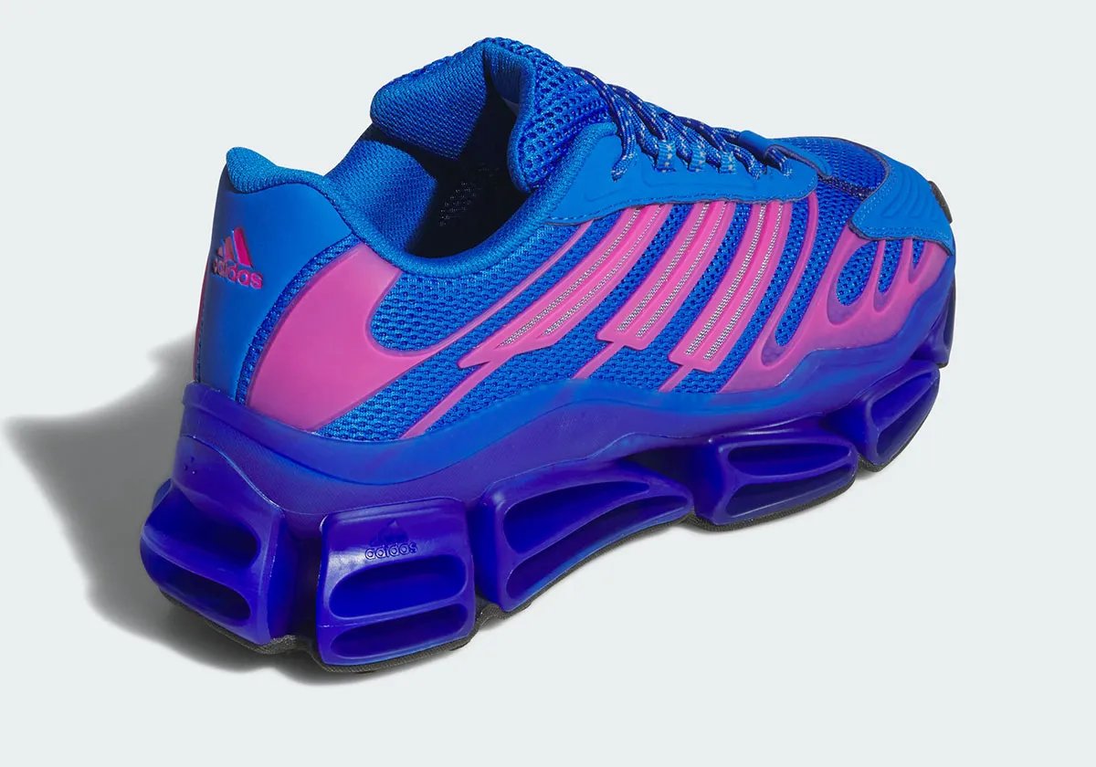 adidas Megaride AG Bluebird colorway featuring royal blue upper with Semi Lucid Fuchsia stripes and TPU accents - detail view 1