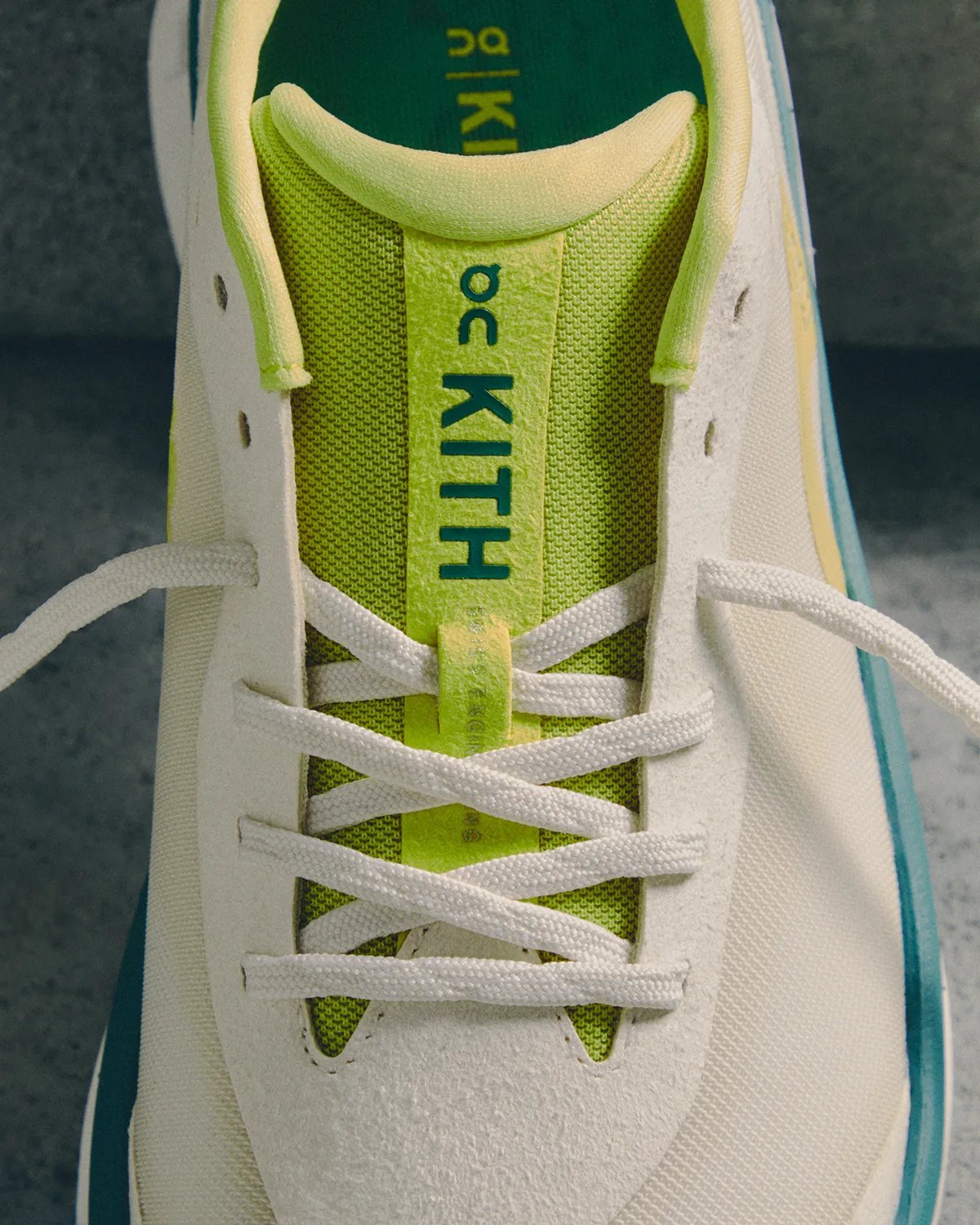 On Running x Kith K-Tech 3 lifestyle shoe in Triple Black and Storm colorways, featuring technical mesh and suede overlays with CloudTec cushioning - detail view 3