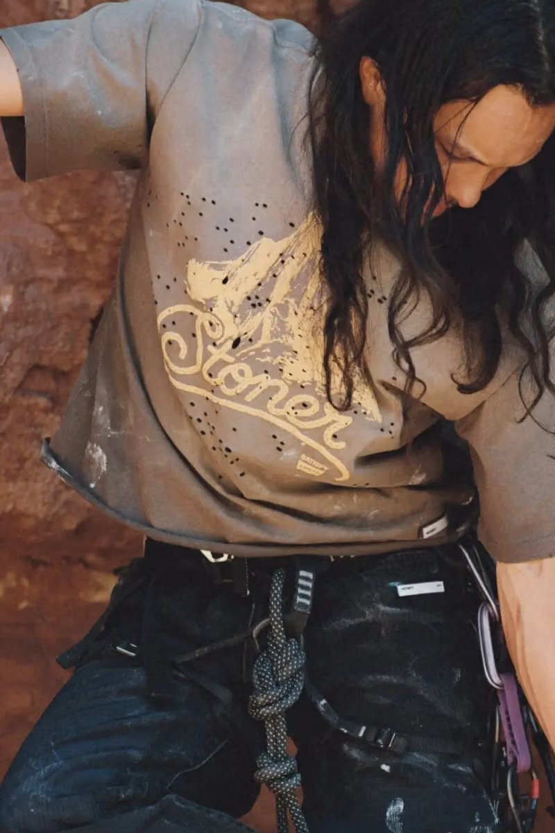 SATISFY x Levi's STONER collection stonewashed Type II Trucker Jacket and 501 jeans displayed with detail shots of denim finish and branding - detail view 3