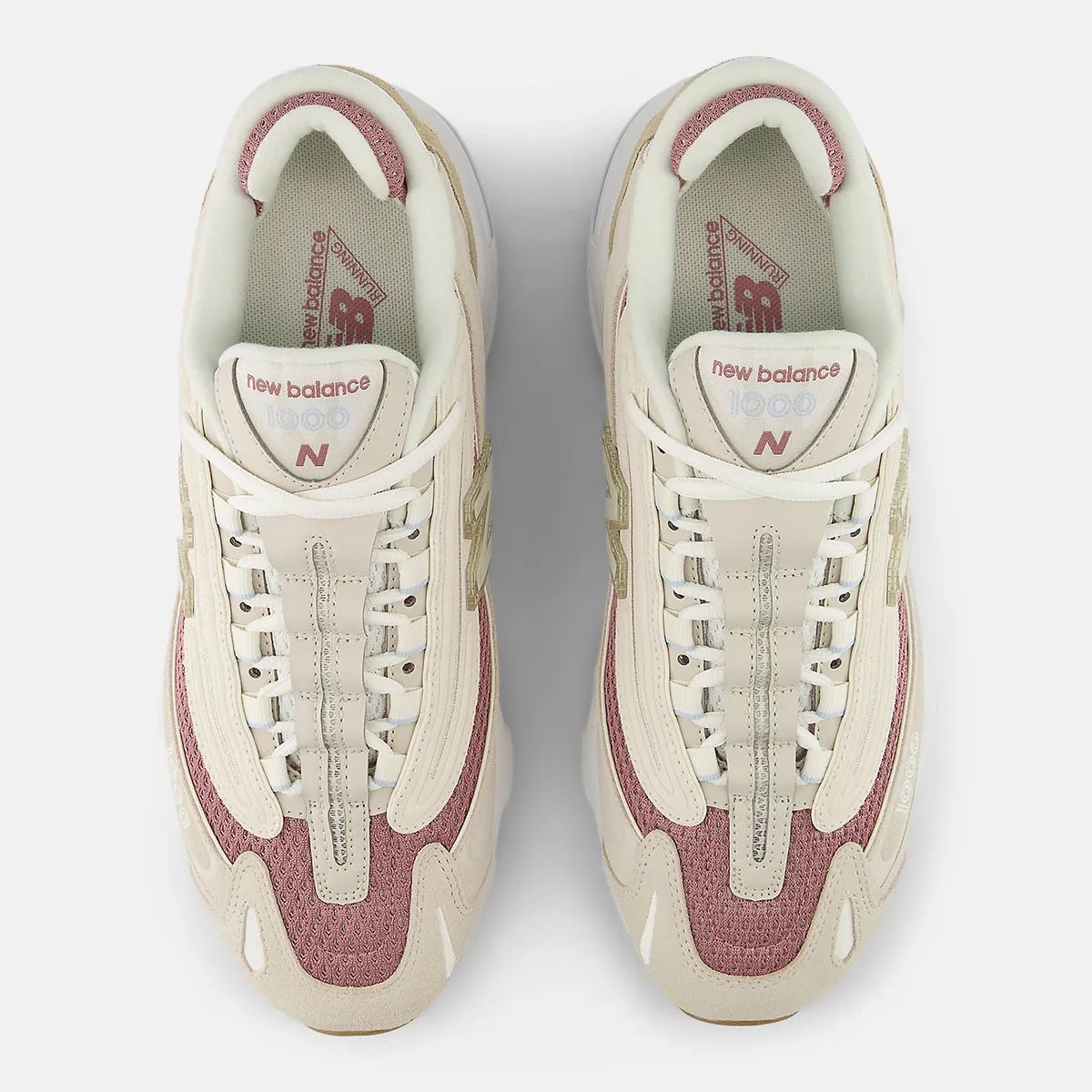New Balance 1000 Timberwolf colorway featuring muted greige tones with Rosewood accents - detail view 2