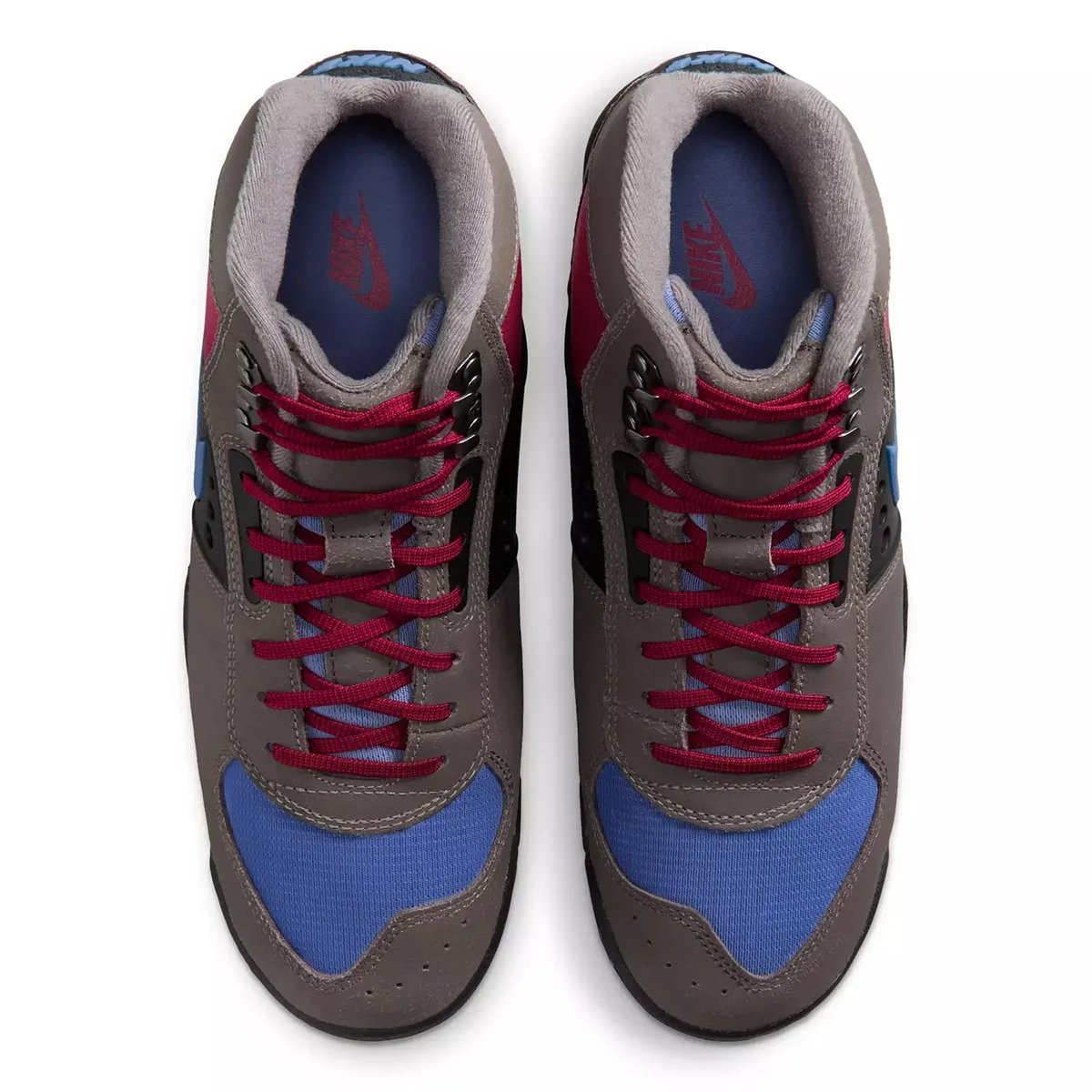 Nike Baltoro in Cave Stone and Mystic Hibiscus colorway, heritage outdoor boot with muted earth tones and royal blue accents - detail view 4