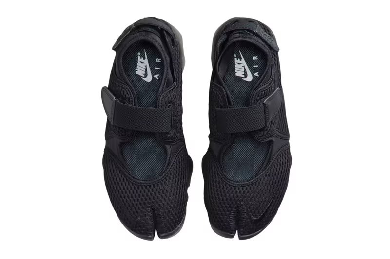 Nike Air Rift Mesh in Black/White/Black colorway, showing split-toe construction and mesh upper material - detail view 5