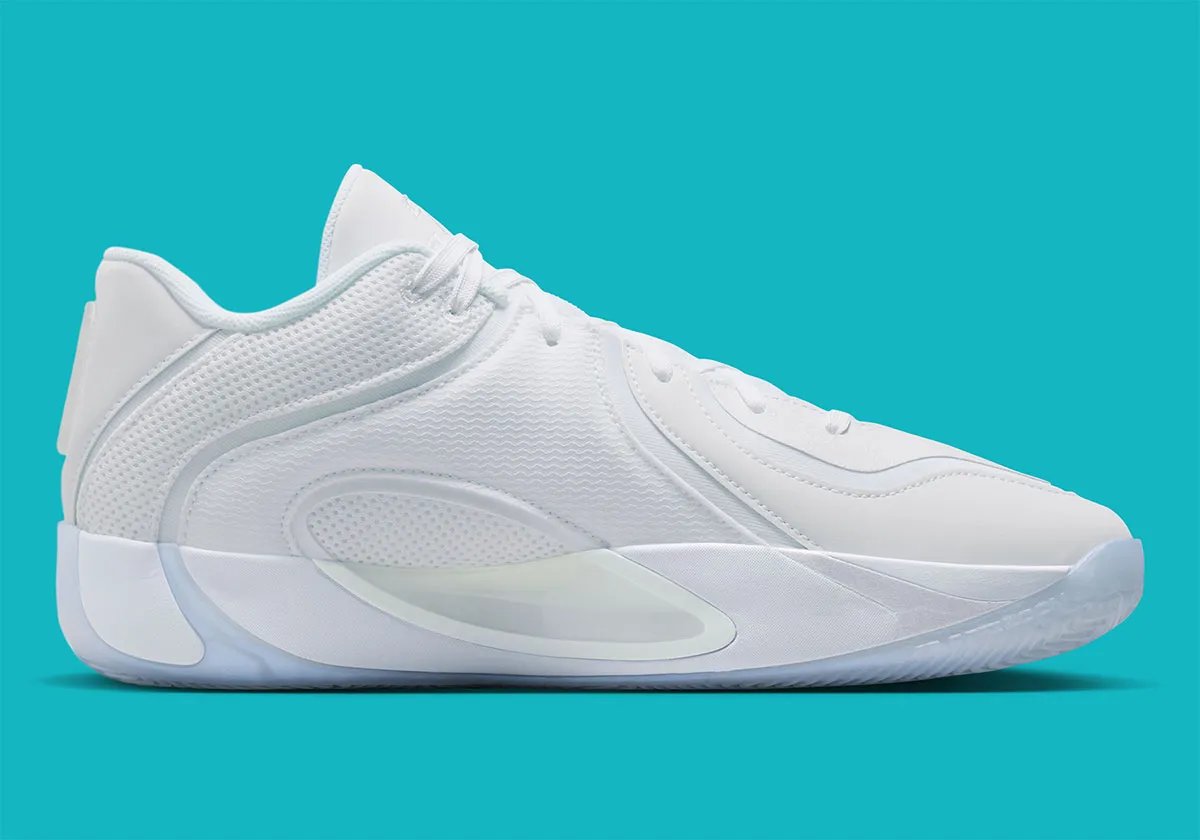 Jordan Tatum 4 Pure Platinum colorway featuring layered white uppers and icy sole detailing - detail view 2