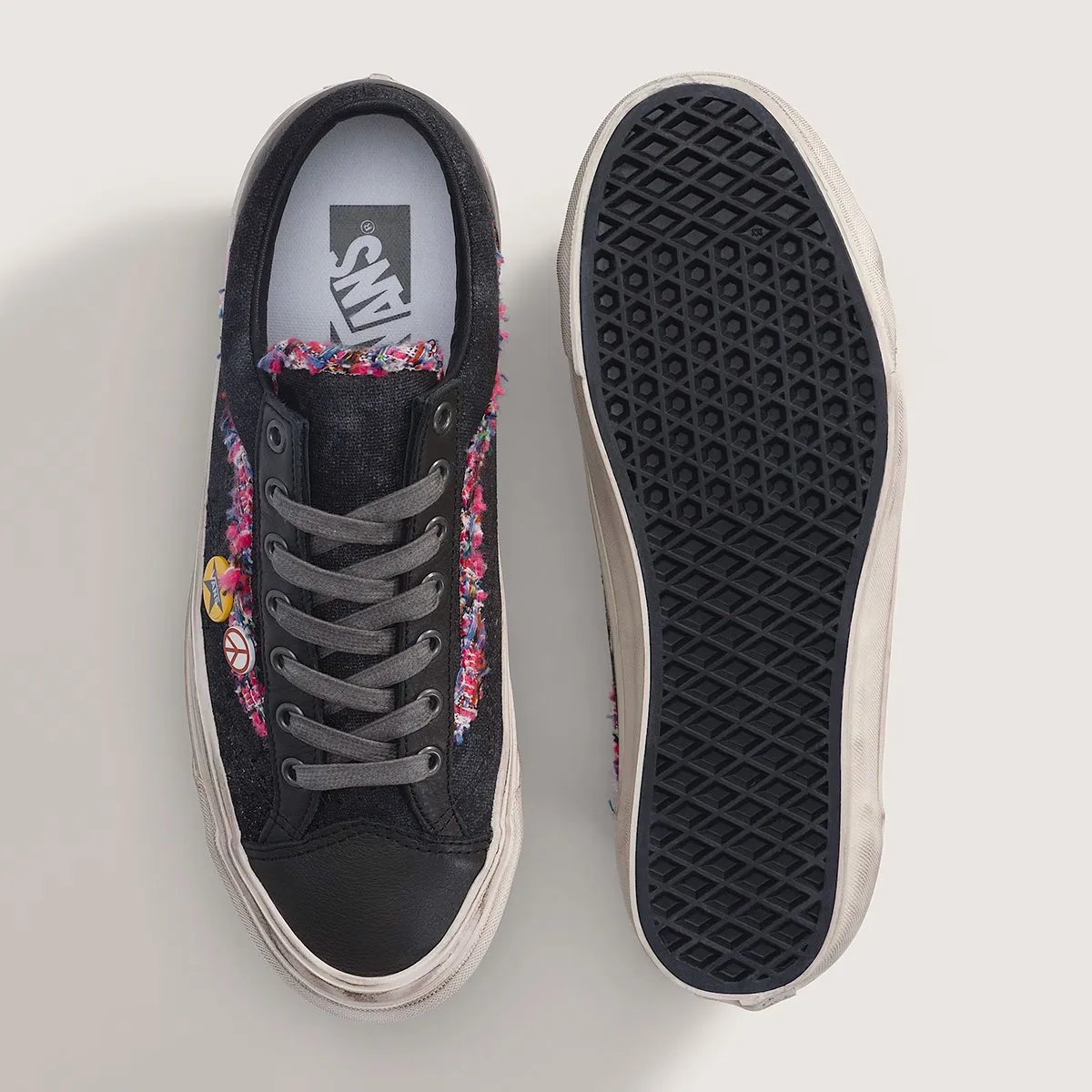 Vans Old Skool 36 'Souvenir' in black with boucle sidestripe and distressed sole detail - detail view 1