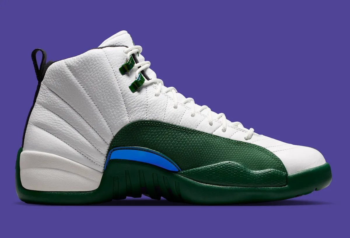 Air Jordan 12 Bucks 'Idols Become Rivals' in Summit White, Gorge Green, and Fierce Purple, inspired by Ray Allen's Milwaukee Bucks player exclusive - detail view 4