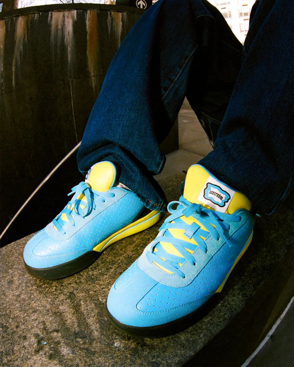 Reebok Board Flip 'Pale Cerulean' featuring light blue suede body with yellow tongue and black accents - detail view 1