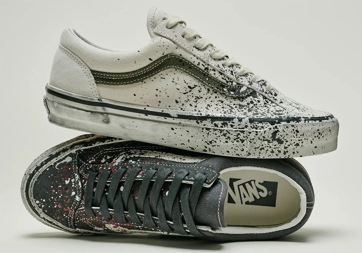 Vans Old Skool 36 Paint Splatter two-pack featuring turtledove and charcoal colorways with painted splatter detailing - detail view 2