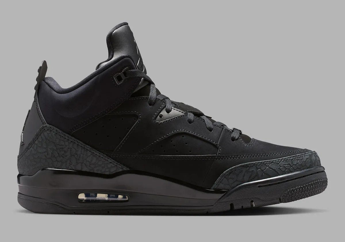 Jordan Son Of Mars Low in Black Cat colorway, full monochromatic black upper with visible Air unit and hybrid design elements from Air Jordan 3-6 - detail view 2