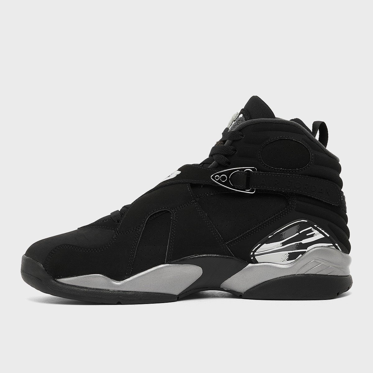 Air Jordan 8 Chrome featuring metallic silver upper with contrasting base colorway, 2026 retro release - detail view 3