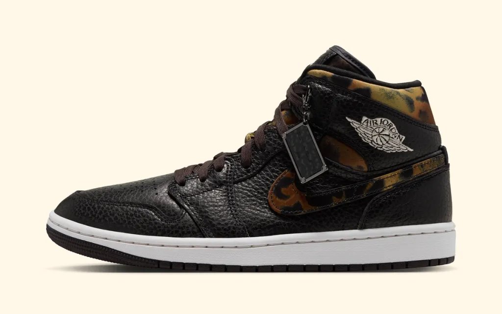 Jordan Air Jordan 1 Mid in Velvet Brown colorway with leopard print paneling across the upper