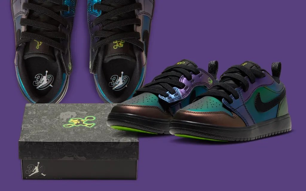 Space Jam x Air Jordan 1 Low Bugs Bunny edition sneaker featuring character-inspired colorway on the low-top silhouette