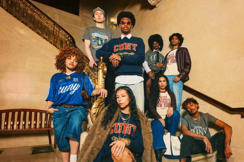 CUNY x adidas NYC by CUNY Spring 2026 collection featuring graphic tees with NYC bodega imagery, denim tote, and campus-inspired crewnecks - detail view 5