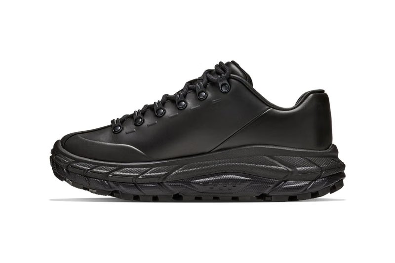 HOKA TOR SUMMIT LEATHER TP in all-black leather with Vibram Megagrip outsole, viewed from multiple angles - detail view 4