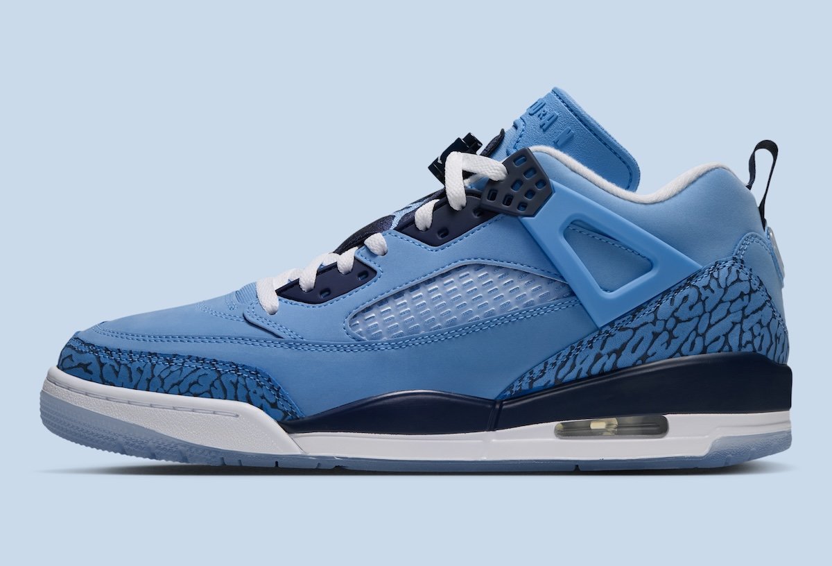 Jordan Spizike Low in University Blue nubuck with Midnight Navy accents and blue elephant print detail - detail view 3