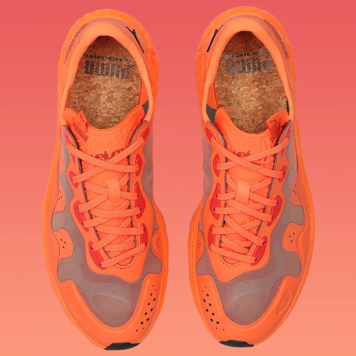 Salehe Bembury x PUMA Velum NITRO 2 in chrome and yellow colorway showing fingerprint sole detail and redesigned upper - detail view 4
