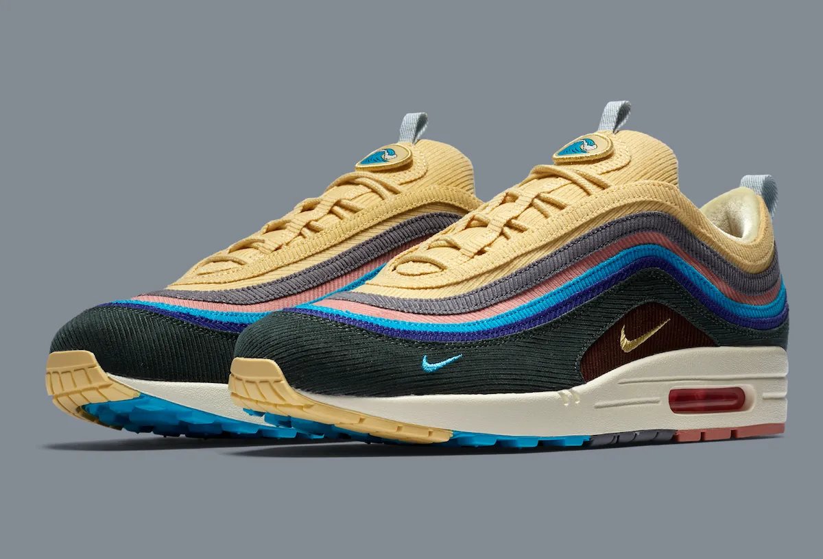 Sean Wotherspoon x Nike Air Max 1/97 in Light Blue Fury and Lemon Wash corduroy upper with Air Max 1 sole unit - detail view 4