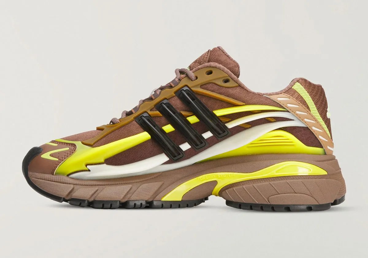Pharrell x adidas Jellyfish Timber Brown colorway, side profile view showing the rounded silhouette and earth-tone palette - detail view 2
