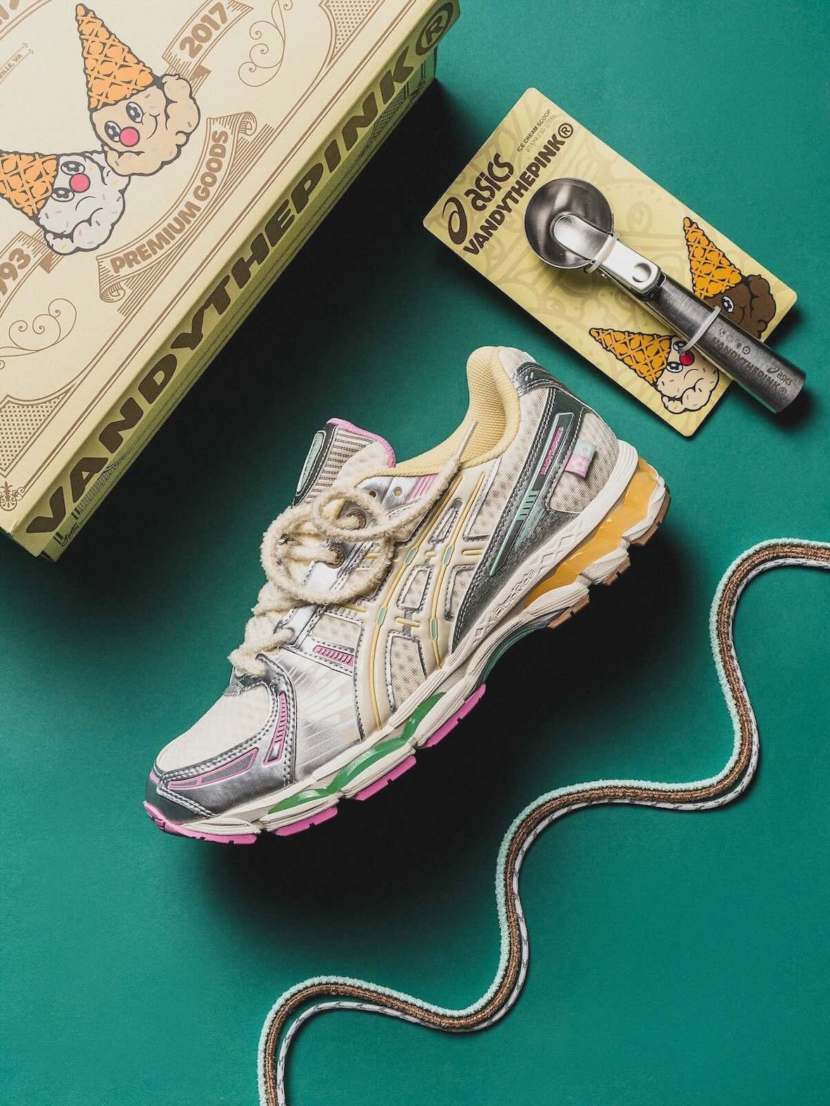 VANDYTHEPINK x ASICS GEL-KAYANO 12.1 Vanilla and Chocolate colorway pack with ice cream-inspired design and silver mirror finishes - detail view 3