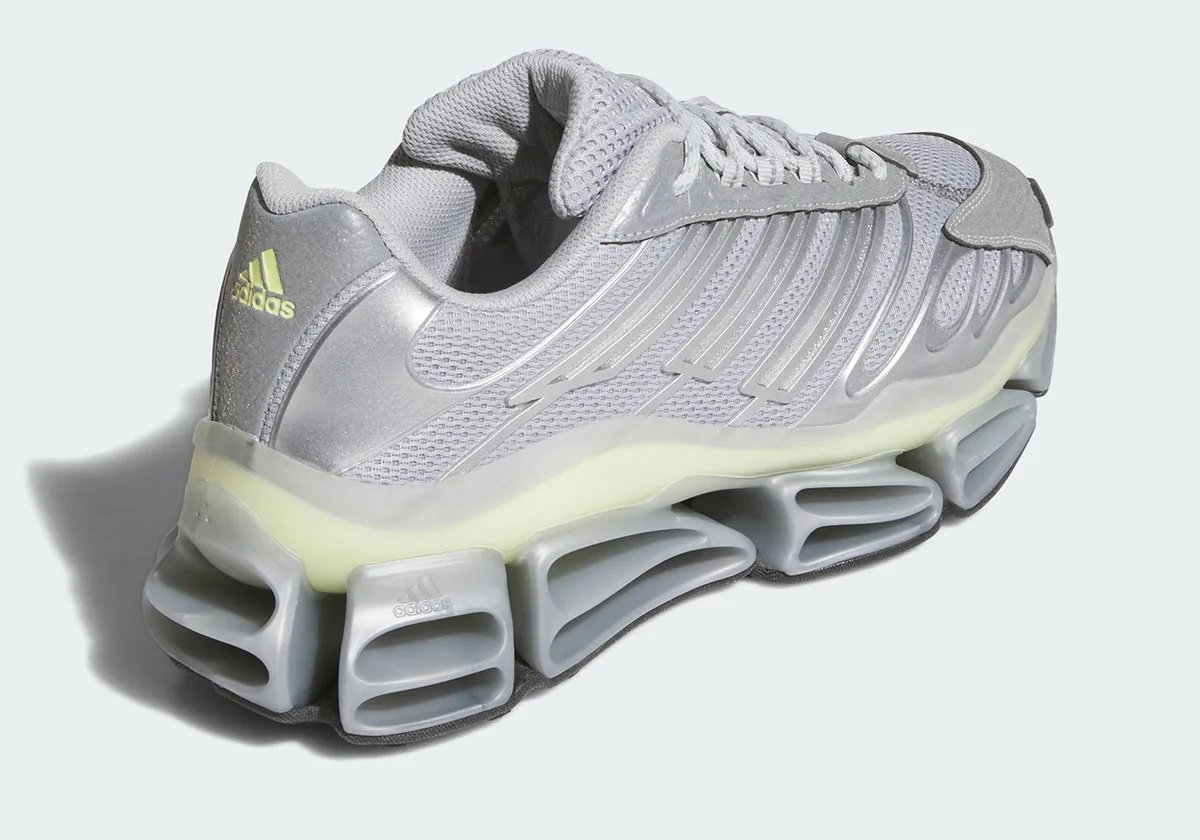 adidas Megaride AG in Silver Metallic colorway with off-white branding accents, shown from side profile - detail view 1