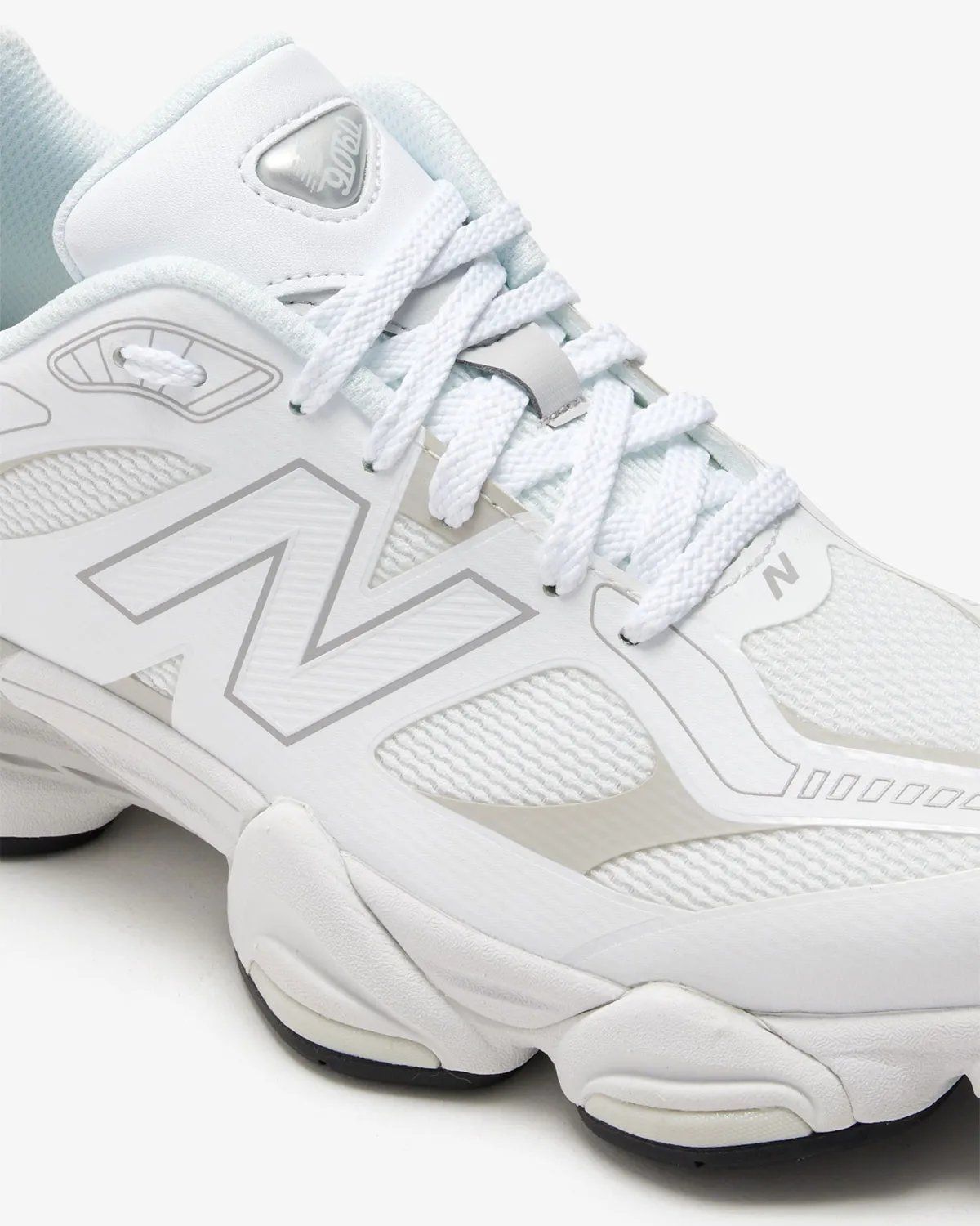 New Balance 9060 X in all-white with no-sew upper construction and tonal layering - detail view 3