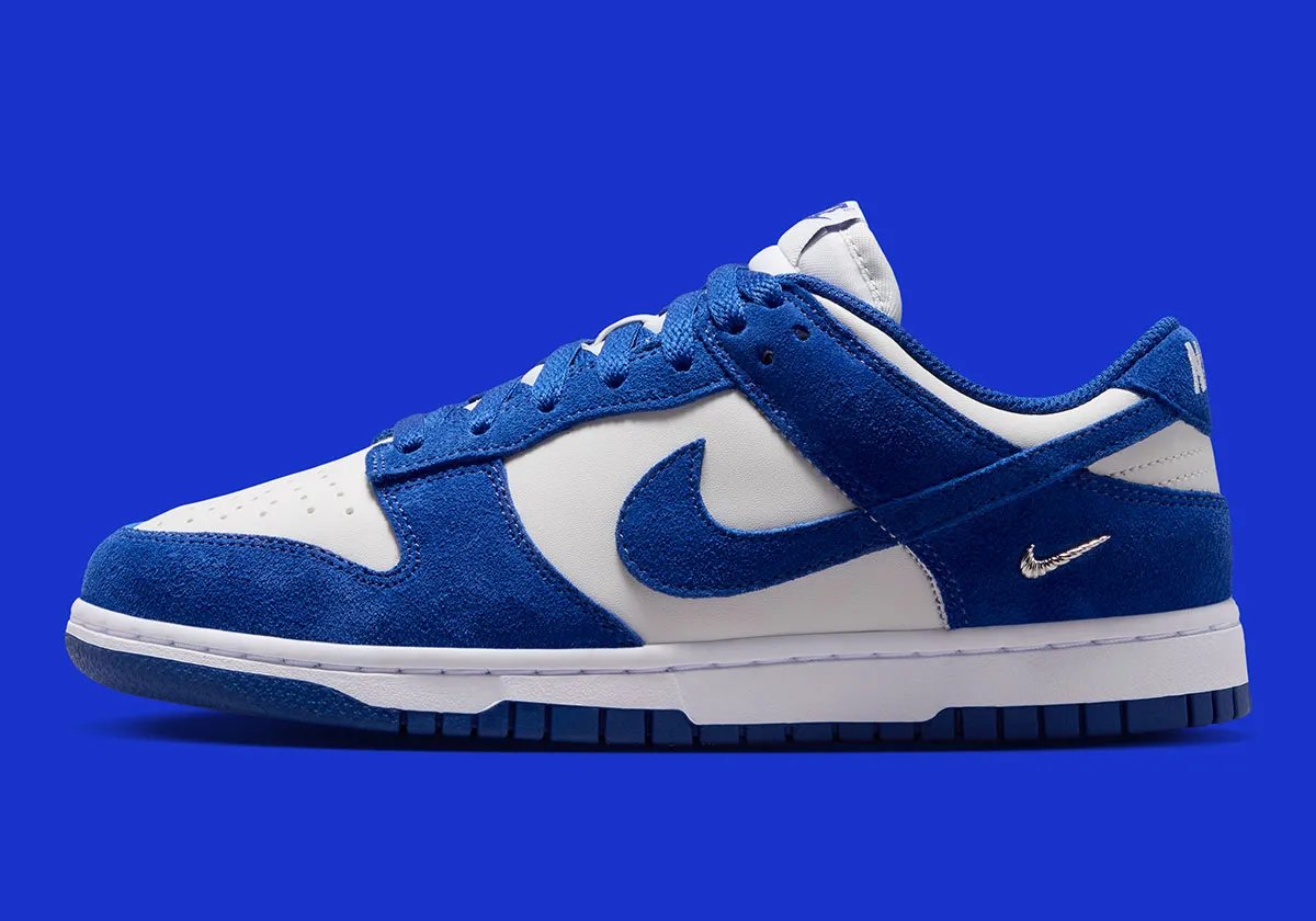 Nike Dunk Low 'Old Royal' featuring suede upper and silver mini Swoosh detail - detail view 1