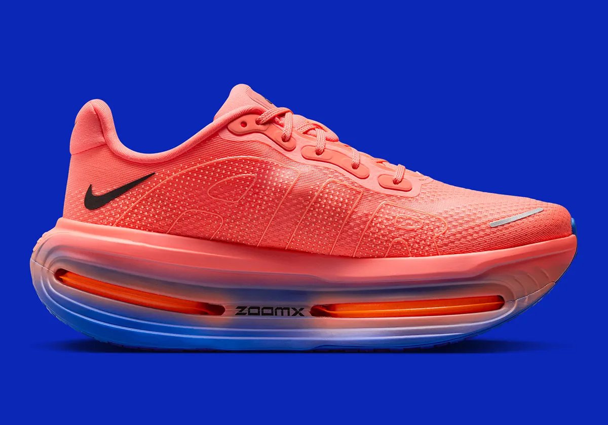 Nike Vomero Premium in Crimson and Blue colorway with gradient midsole detail and repositioned Nike Run tongue emblem - detail view 2