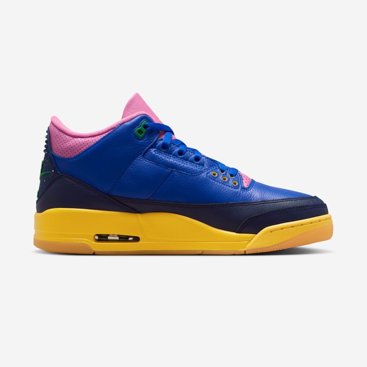 Air Jordan 3 Brazil colorway in blue and gold, May 2026 release - detail view 3